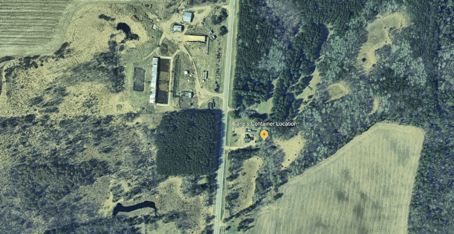Aho and Cane’s Cass County property and container location.(Photo Google Earth)