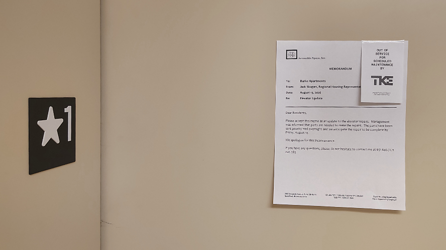 2026-08-21, Burke Apartments Elevator Sign