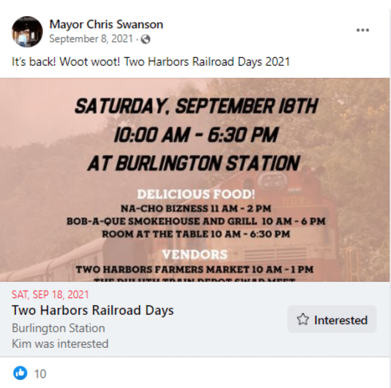 Woot woot! Mayor Swanson promoted Swanson businesses 50 times on Facebook